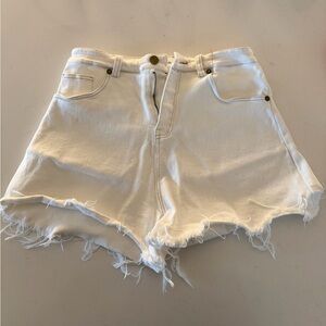 Frayed Hem White Denim Shorts